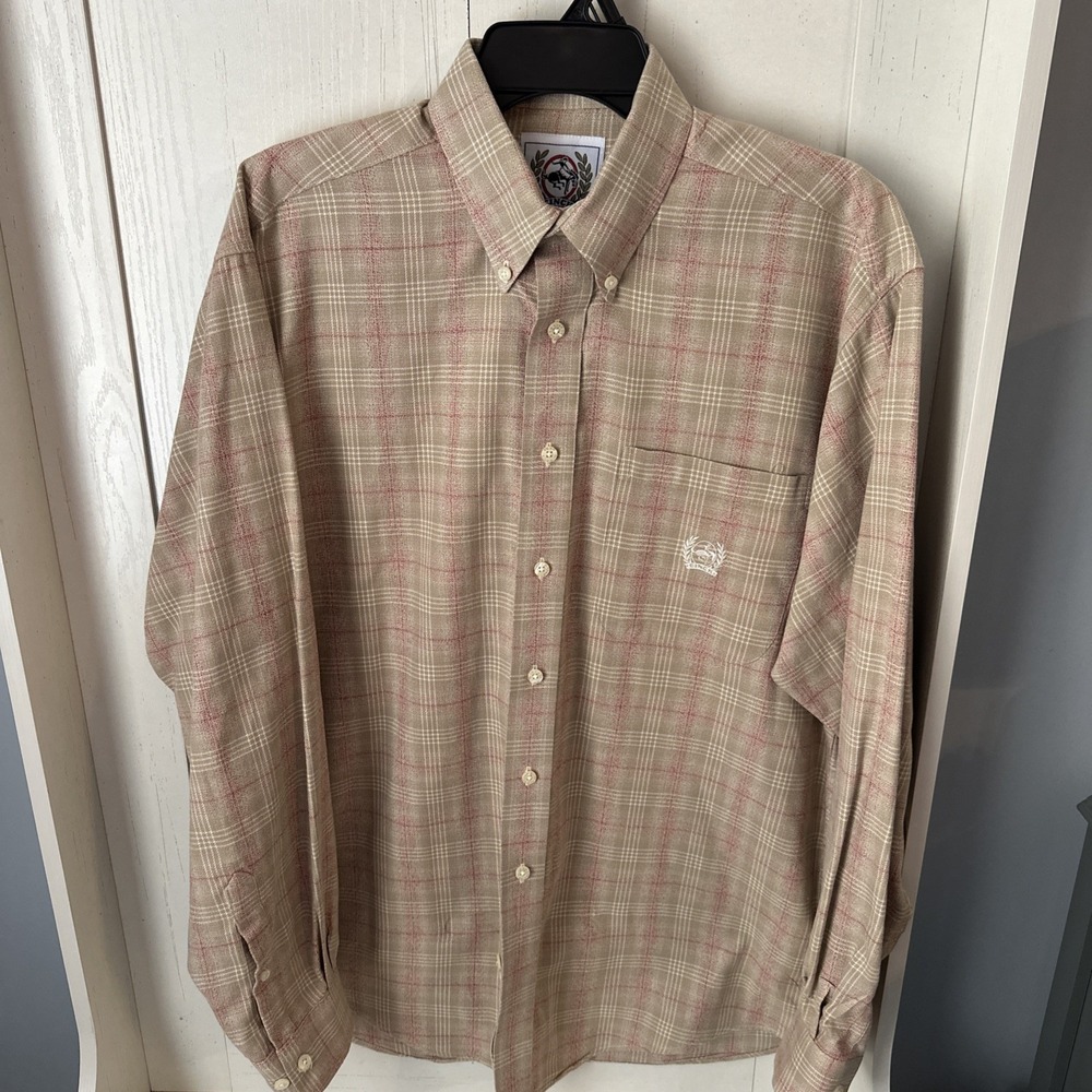 Cinch Men's Cinch Up Long Sleeve Western Cowboy Plaid Tan Medium Cotton Y2K